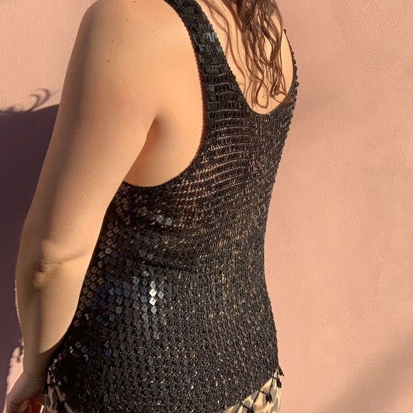 Vintage Black Beaded Sequin Sleeveless Top - Picture 4 of 6